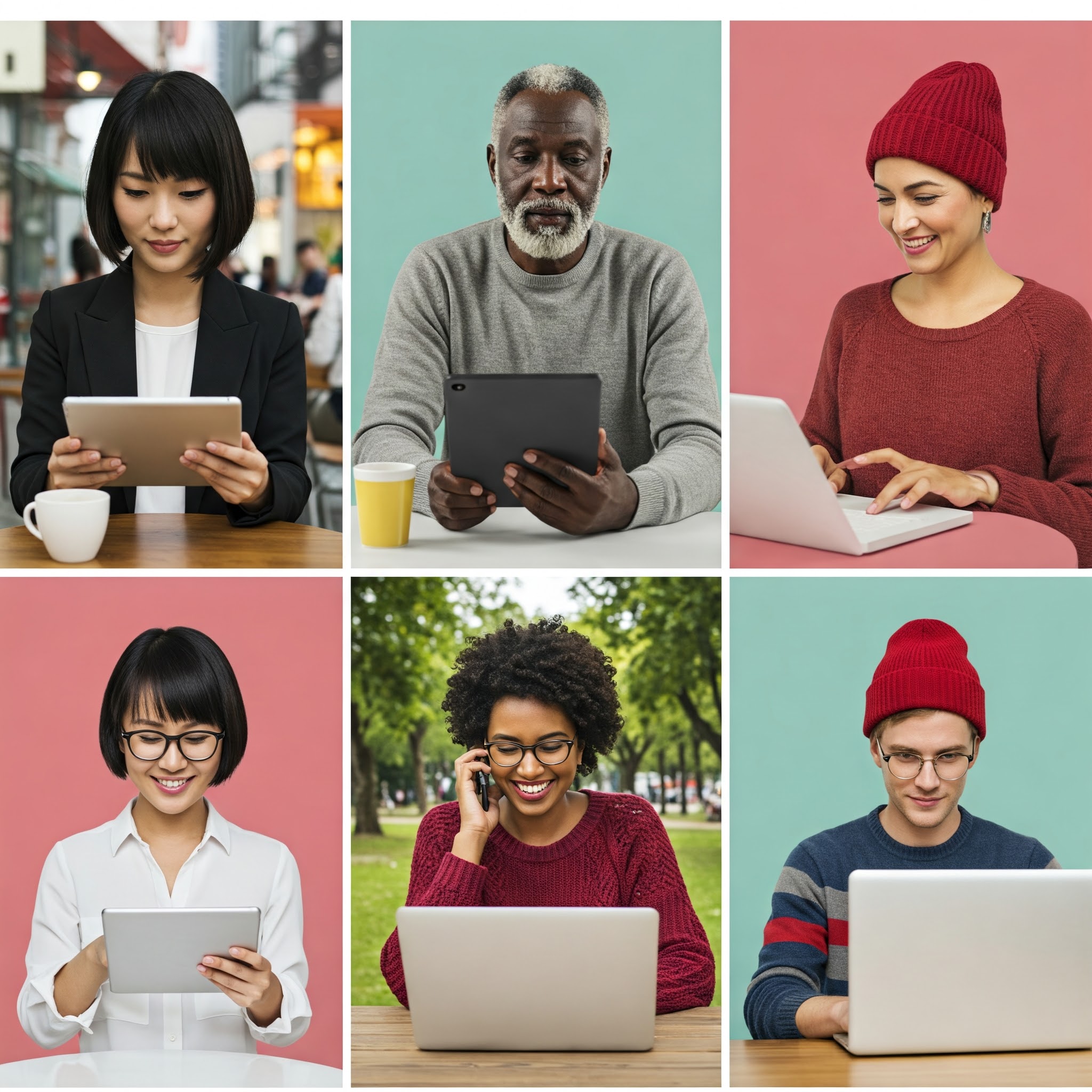 Diverse group of people using various devices to access the web